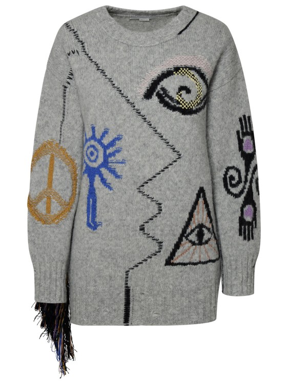 Shop Stella Mccartney Artwork Sweater In Grey Alpaca Blend