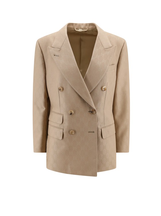 Shop Gucci Jacquard Wool Blazer With Gg Motif In Brown