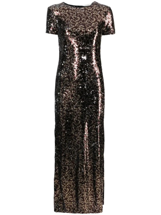 Palm Angels Brown Sequins Maxi Dress In Black