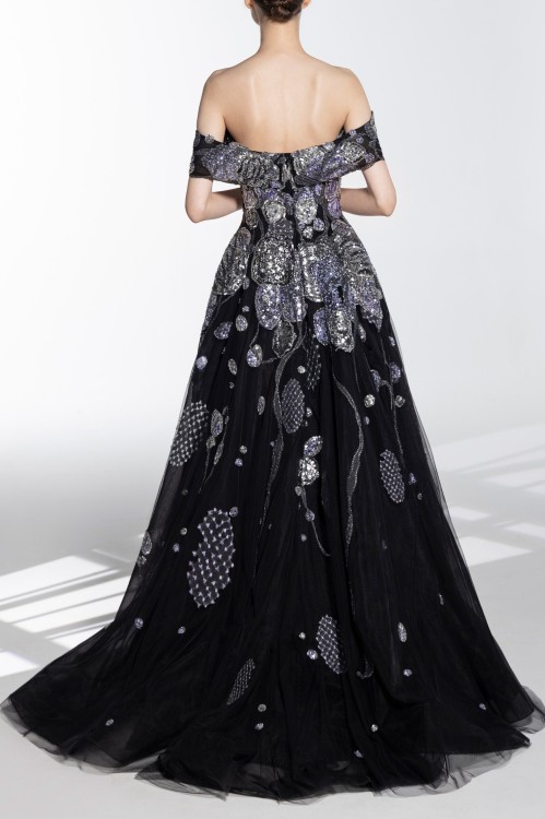 Saiid Kobeisy Off-shoulder Beaded Tulle Dress In Black