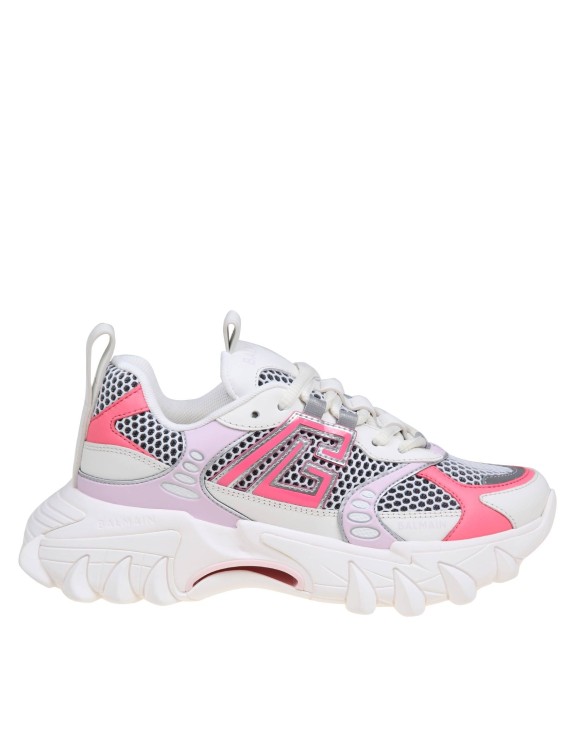 Shop Balmain B-east Sneakers In Mix Of White And Pink Materials