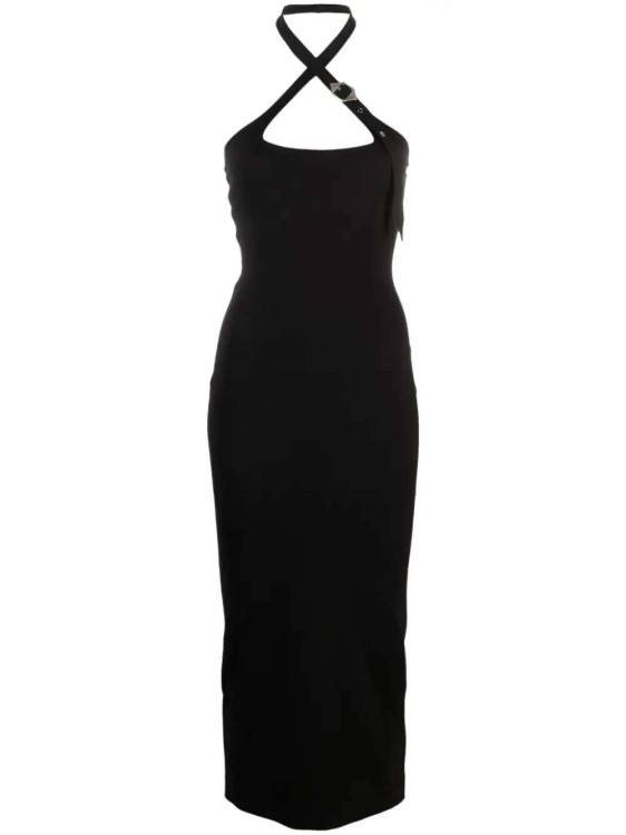Shop Attico Buckle-embellished Halterneck Midi Dress In Black