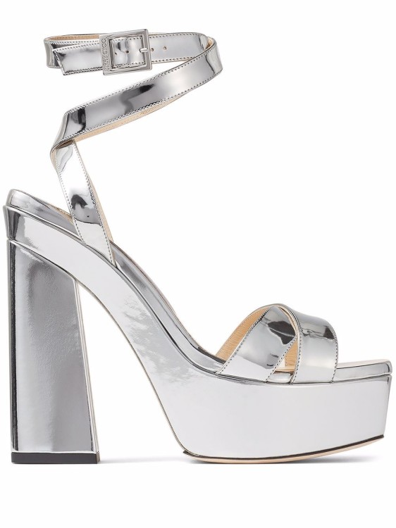 Shop Jimmy Choo Silver Leather Gaia 140mm Sandals In White