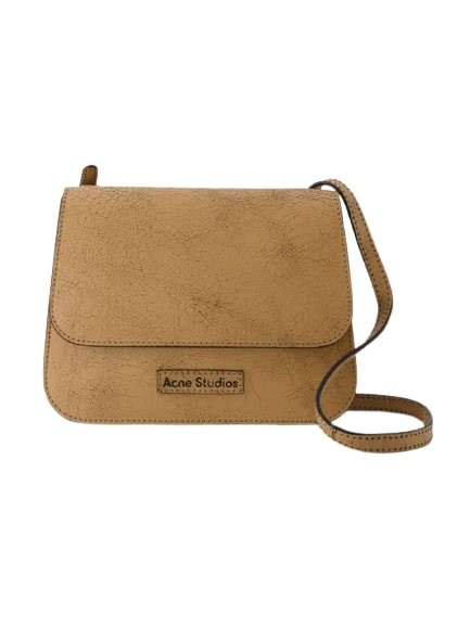 Shop Acne Studios Platt Crackle Crossbody Bag - Leather - Dark Beige In Brown