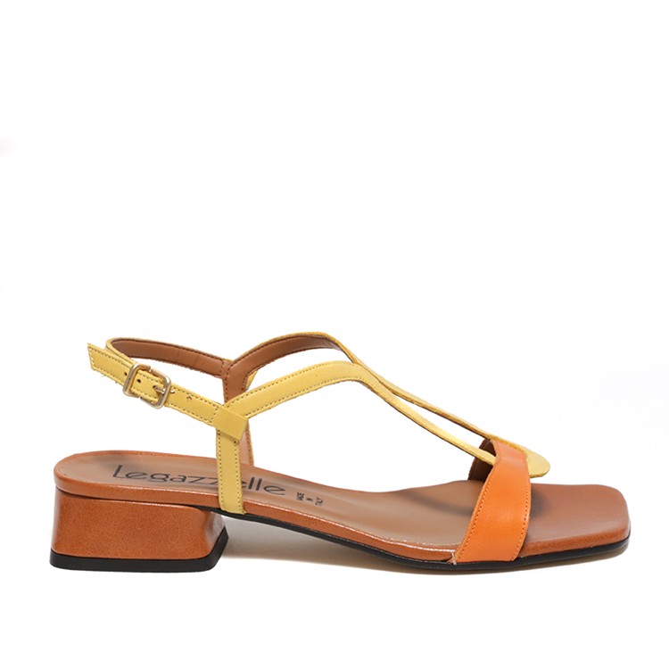 Shop Le Gazzelle Sandal In Orange Yellow Leather And Leather In Brown