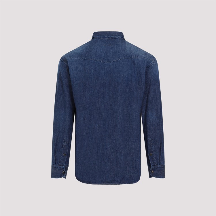 Shop Brioni Petroleum Bleu Cotton Western Shirt In Blue