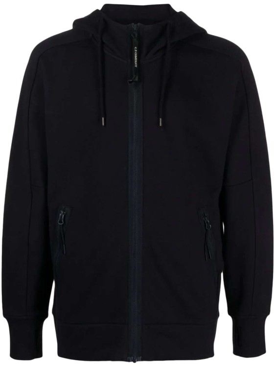 Shop C.p. Company Goggles-detail Navy Blue Zipped-up Hoodie