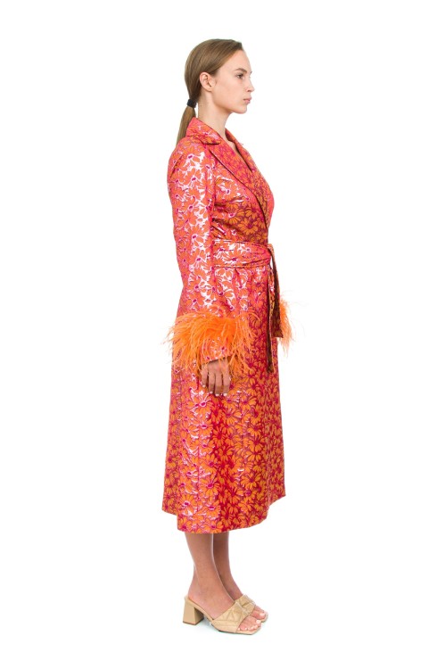 Shop Andreeva Red Jacqueline Coat With Detachable Feathers Cuffs