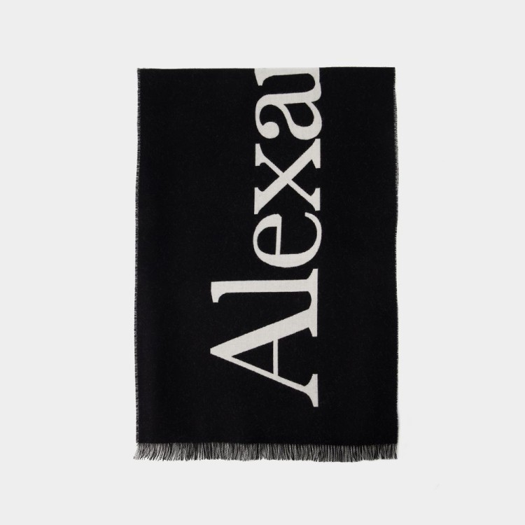 Shop Alexander Mcqueen Classic Logo Scarf - Wool - Black