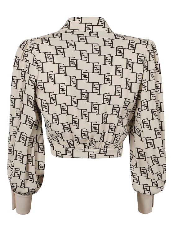 Shop Elisabetta Franchi Georgette All-over Logo Print Cropped Shirt In Neutrals