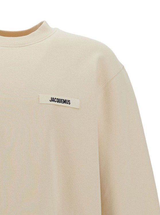Shop Jacquemus Le Sweatshirt Gros-grain' Beige Sweatshirt With Logo Patch In Cotton In Neutrals