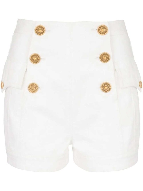 Shop Balmain 6-button Denim Shorts In White