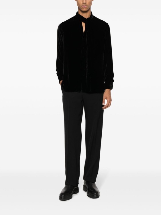 Shop Lardini Velour Keyhole-neck Shirt In Black