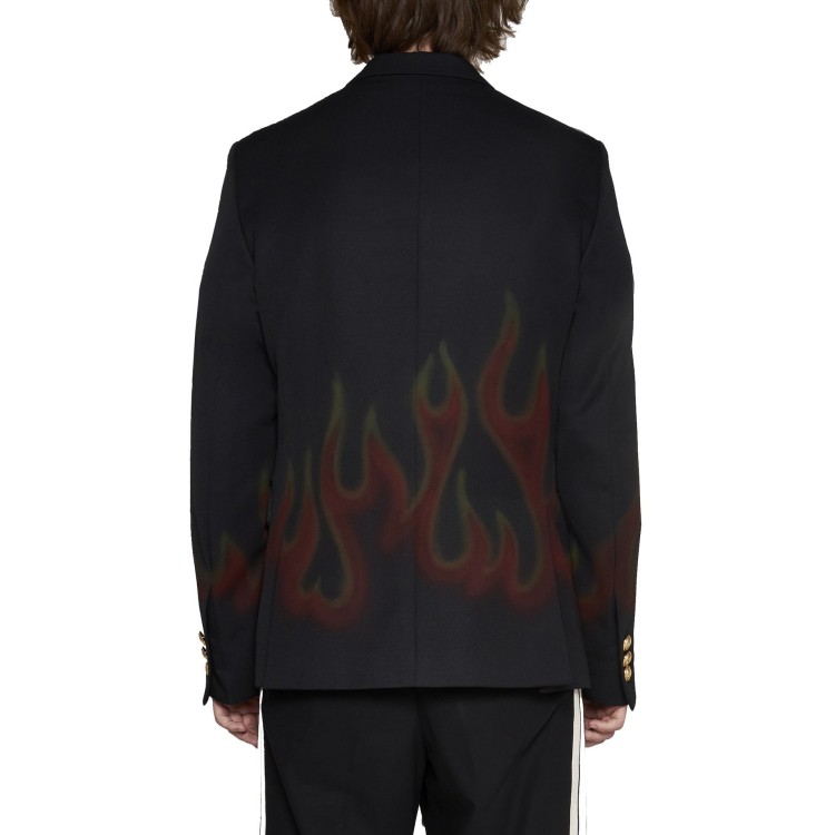 Palm Angels Flame-print Double-breasted Blazer In Black
