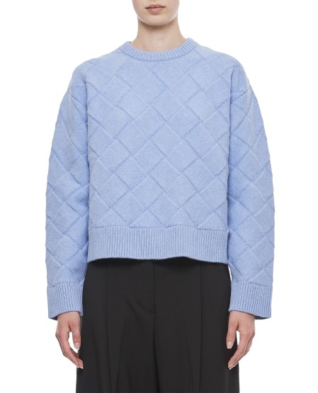 Shop Bottega Veneta Wool Intreccio Knitted Sweater In Blue