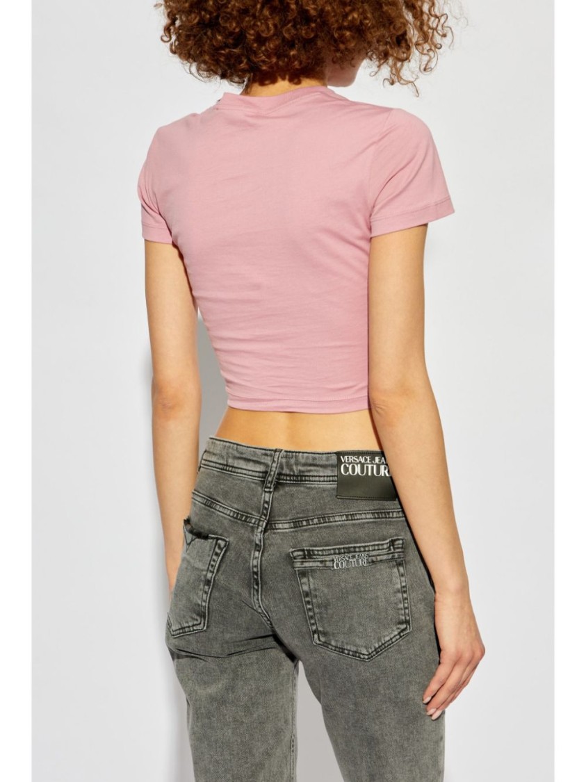 Versace Jeans Couture Graphic-print Cotton T-shirt In Pink