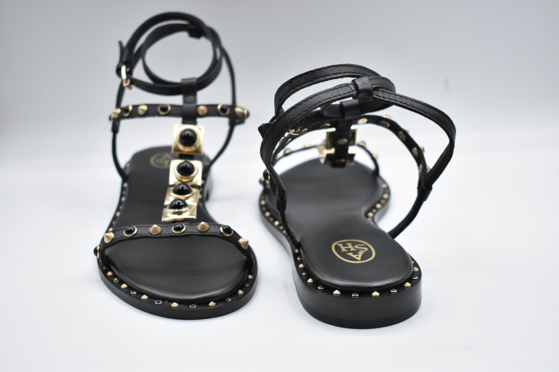 Ash Bead-embellished Leather Sandals In Black