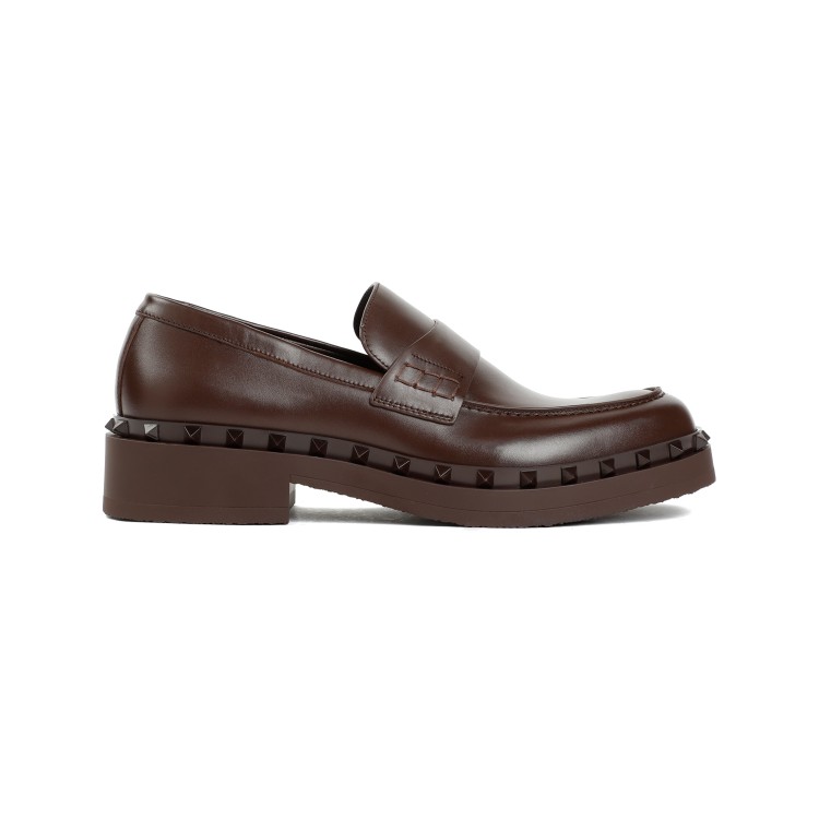 Shop Valentino Fondant Brown Leather Rockstud Loafer