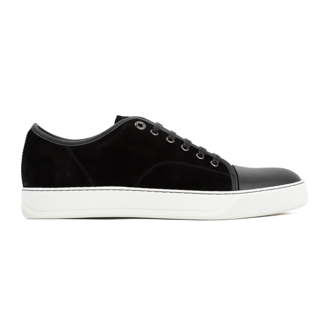 Shop Lanvin Suede And Nappa Captoe Low To Sneakers In Black