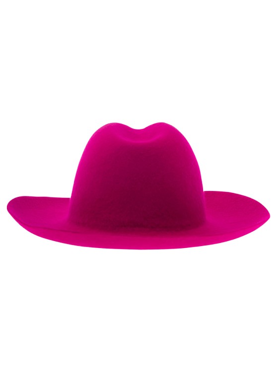 Shop Ruslan Baginskiy Fuchsia Fedora Hat With Tonal Logo Embroidery In Wool In Pink