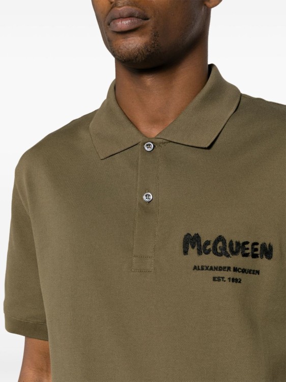 Shop Alexander Mcqueen Graffiti Khaki Polo Shirt In Green