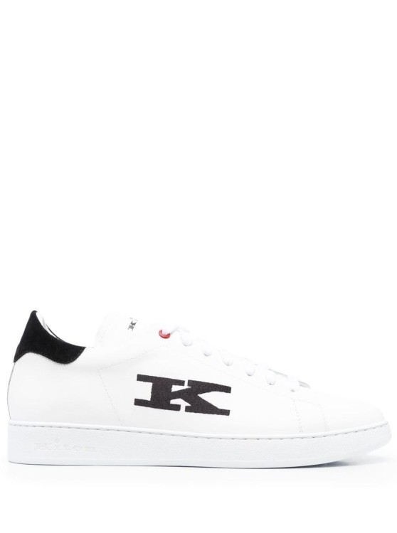 Shop Kiton Black And White Sneakers With Logo And Contrasting Stitching In Leather