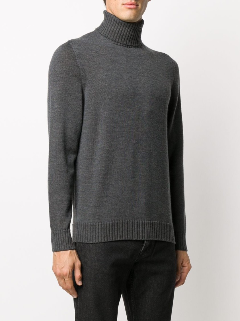 Drumohr Merino Wool Turtleneck Sweater With Ribbed Detailing And Versatile Fit In Grey