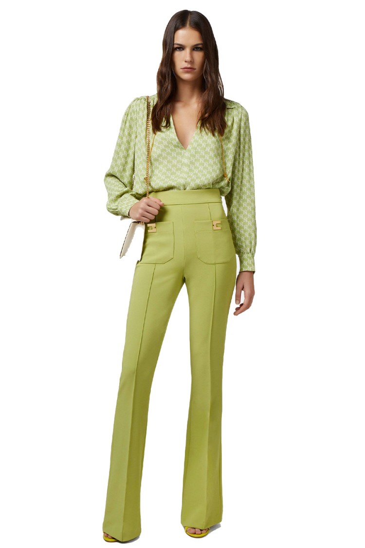 Elisabetta Franchi Monogram-print Cady Blouse In Green