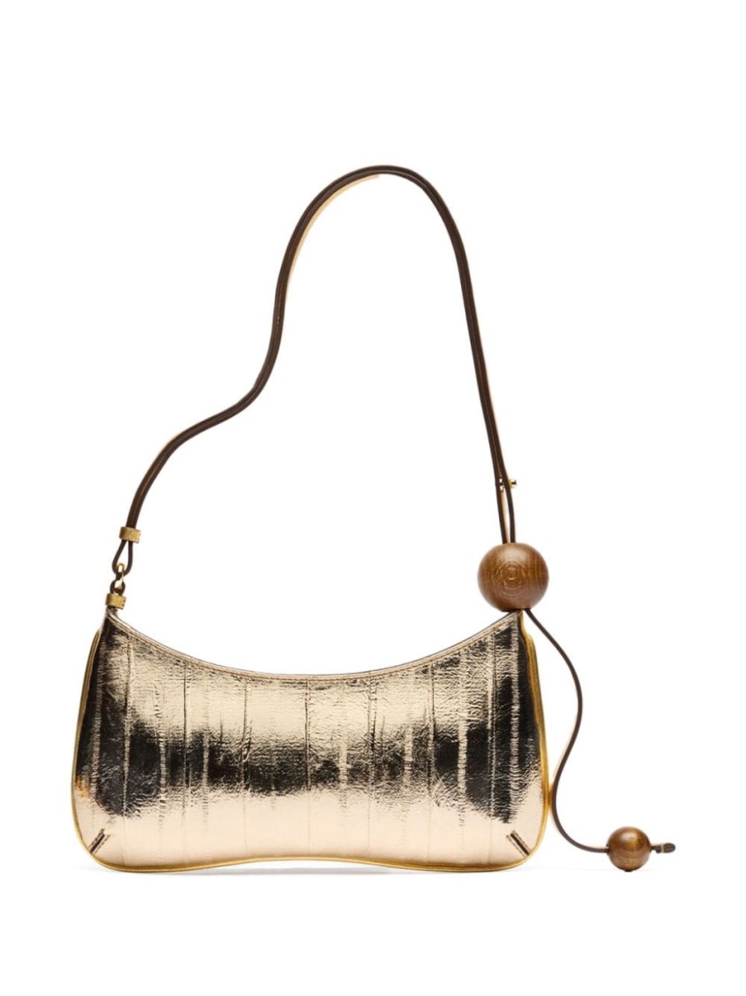 Jacquemus The Bisou Perle Mirrored Leather Shoulder Bag In Gold