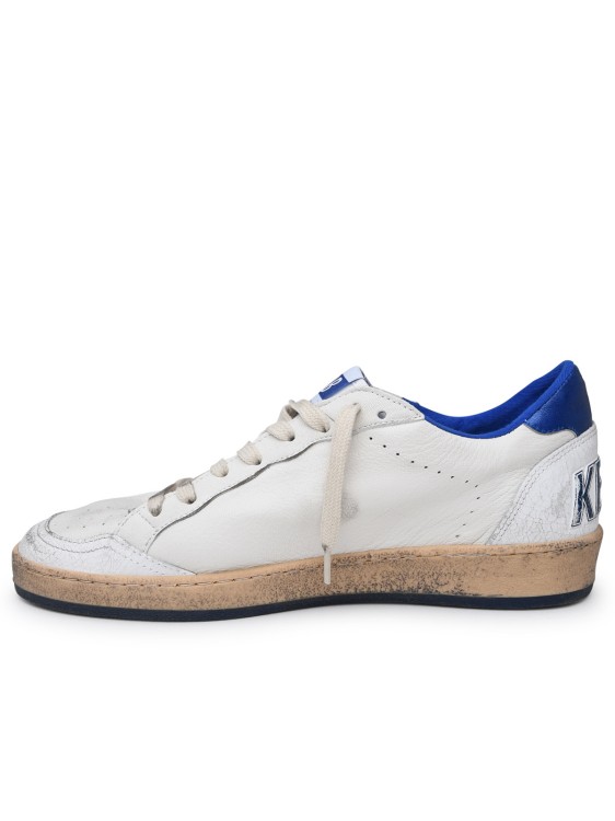 Golden Goose Ball Star Sneakers In White Nappa Leather With Light Blue Laminated Leather Star And Heel Tab In White