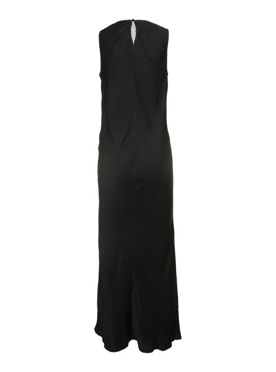 Shop Rotate Birger Christensen Midi Black Dress With Plunging V Neck With Mesh Insert In Viscose