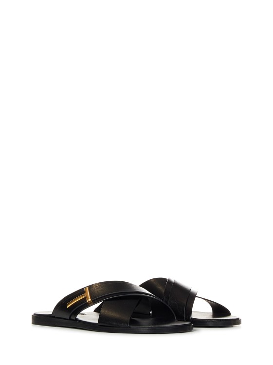 Shop Tom Ford Black Grained Leather Sandals
