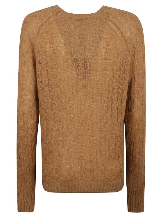 Shop Etro Logo-embroidered Cable-knit Jumper In Brown