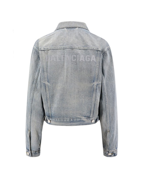Shop Balenciaga Denim Jacket With Print In Grey