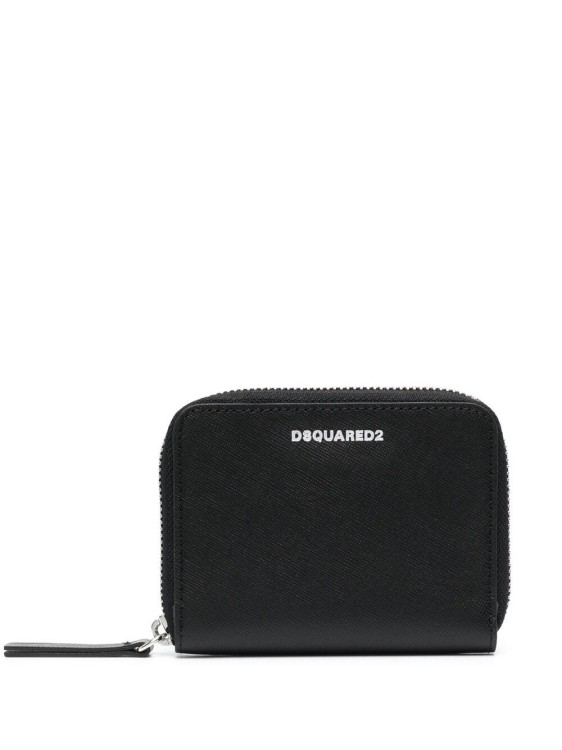 Shop Dsquared2 Black Leather Logo-stamp Zip-around Wallet