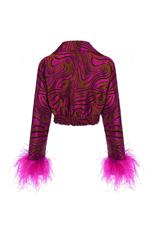Shop Andreeva Raspberry Marilyn Jacket With Feathers In Red