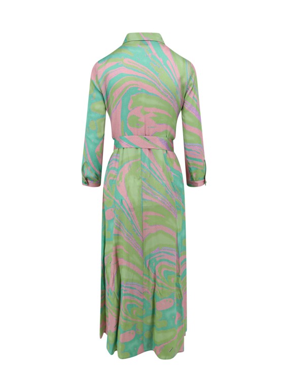 Shop Pinko Viscose Chemisier Dress With Multicolor Print In Green