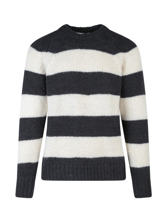 Pt Torino Wool Blend Sweater With Striped Motif In Black