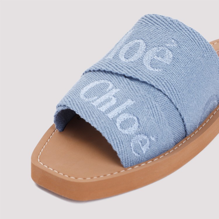 Shop Chloé Washed Blue Woody Flat Mules