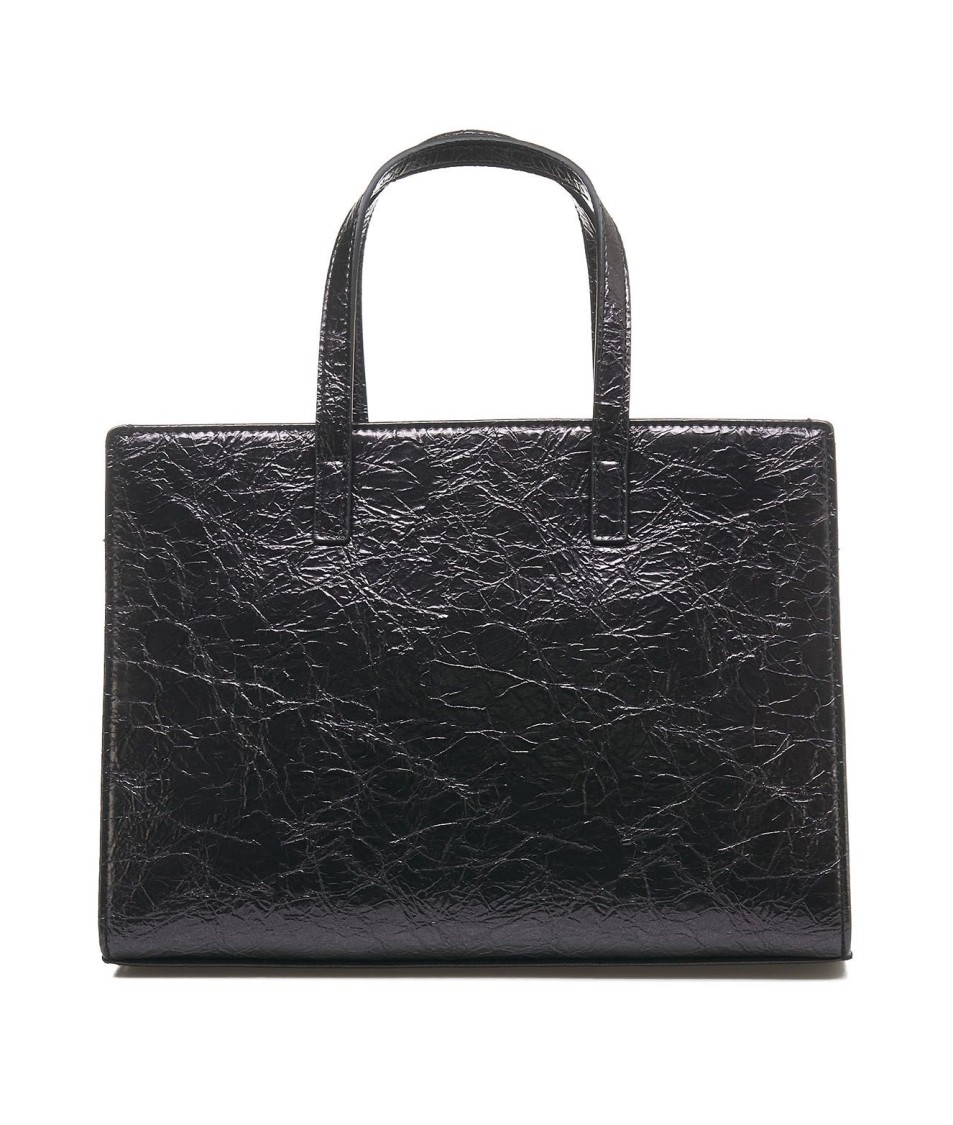 Love Moschino Medium Laminated Shopper Bag In Black