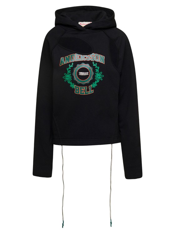 Shop Andersson Bell Black Hoodie With Cut-out Detail And Logo On The Front In Cotton