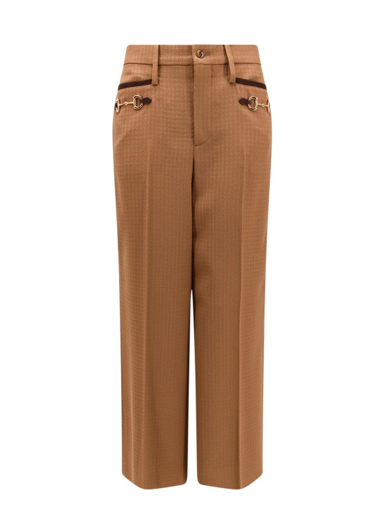 Shop Gucci Trouser With Iconic Metal Horsebit In Brown