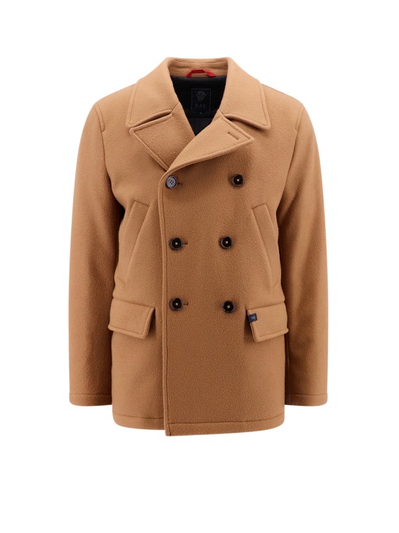 Shop Fay Double-breasted Wool Peacoat With Padding In Brown