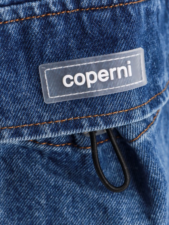 Shop Coperni Denim Skirt With Frontal Logo Patch In Blue