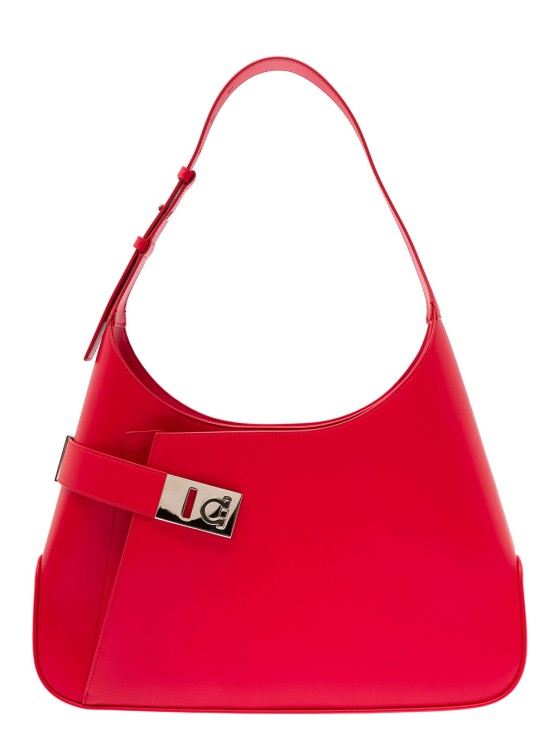 Ferragamo Red Hobo Shoulder Bag With Asymmetric Pocket And Gancini Buckle In Leather