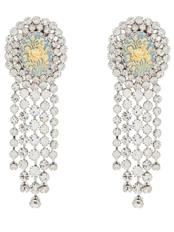ALESSANDRA RICH ROSE CAMEO EARRINGS WITH CRYSTAL FRINGES