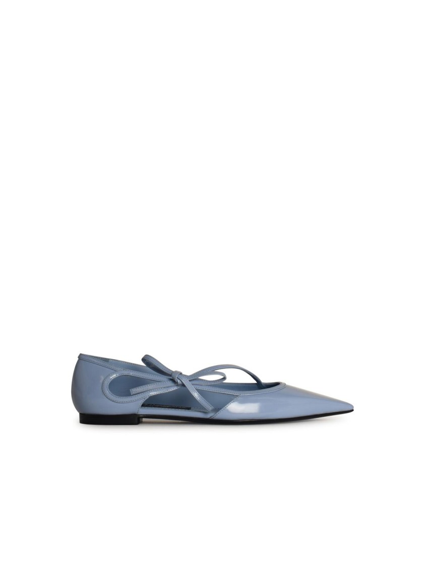 Dolce & Gabbana Mun Polished Leather Ballet Flats In Blue