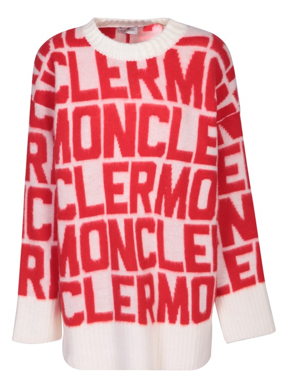 Shop Moncler Red/white Logoed Pullover