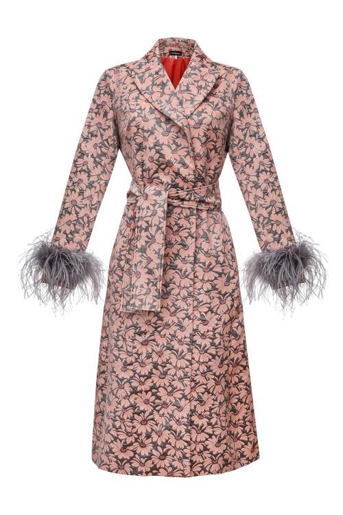 Andreeva Grey Jacqueline Coat №22 With Detachable Feathers Cuffs