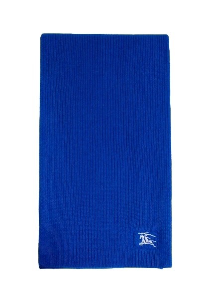 Burberry Ribbed Knit Cashmere Ekd Scarf In Blue
